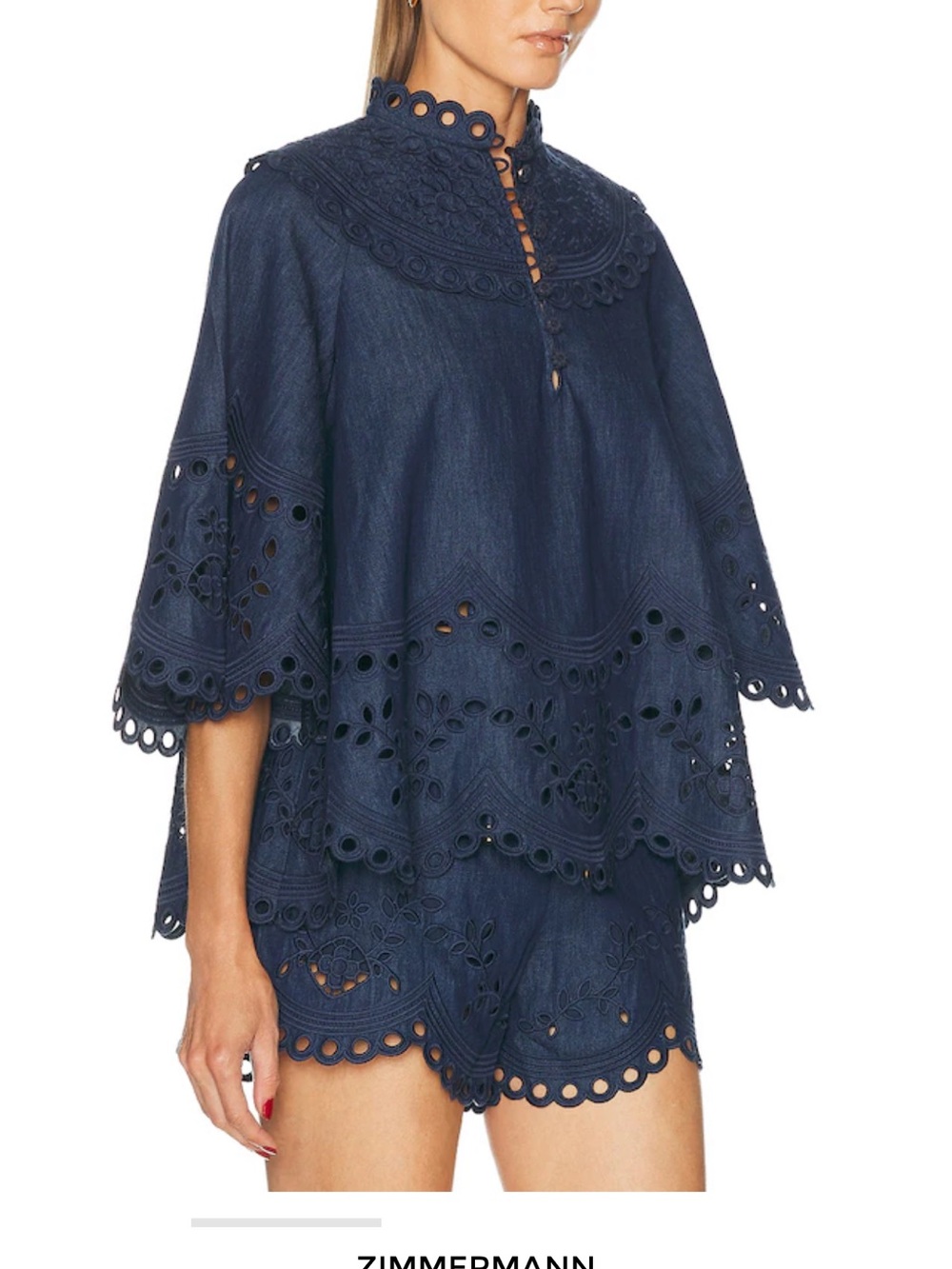 Zimmermann Navy Blue Eyelet Embroidered Button-Down Top - Picture 2 of 3